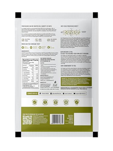 Image of Fuelled Whey Protein Powder Concentrate & Isolate with 24 g Protein, 5 g BCAA (15 Single Serve Sachets x 35 g) Lab Tested (Classic Thandai)