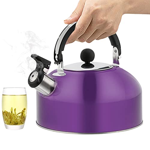 silbante de acero inoxidable: duradera de 1,8 l con asa ergonómica para acampar y usar en la cocina | Diseño liviano de base plana para cocinas de inducción, eléctricas, de cerámica, par