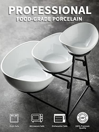 Lauchuh 3 Tier Serving Stand For Chip And Dip Set Oval Serving Bowl Set For Christmas Entertaining White Serving Platter And Dish For Dessert, Appetizer, Candy, Vegetable, Black #TOP1