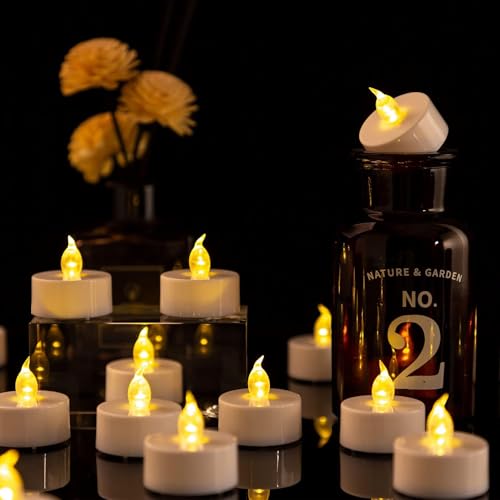 BENEVE Battery Tea Lights 50 Pack Electric Candles ing Realistic Flameless LED Tealights Long Lasting Operated Candles Decoration for Party and Gifts Ideas
