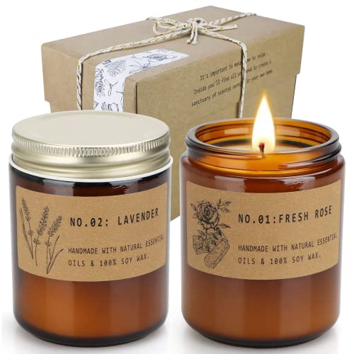 RuiJue Duftkerze im Glas, 2x 200g Kerze im Glas, Brenndauer ca.50 Std., Natürliche Sojawachs kerze, Duftkerzen Geschenkset für Geburtstage, Hochzeiten, Yoga und Bad ( Lavendel & Rose ) Cover