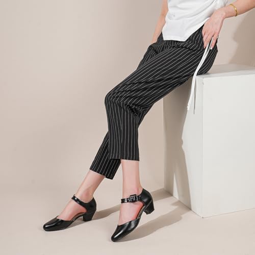 LIURUIJIA Women's Closed Toe Low Chunky Heel Pumps Ankle Strap Dress Shoes for Work Wedding Party Dance2