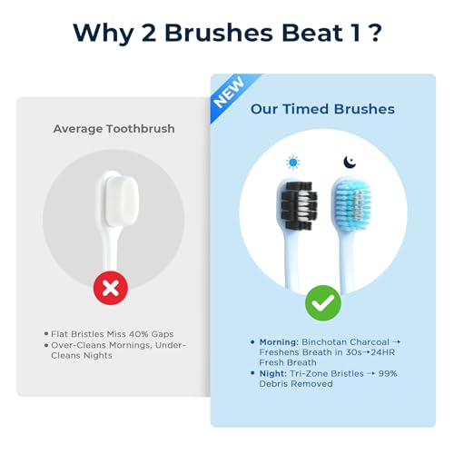 Image of Soft Toothbrushes for Morning Freshness & Night Cleanliness, 10000+ Soft Bristle Toothbrush for Sensitive Gums, Charcoal & Silver Ions, Triple-Layer Flossing Bristles, Angled Neck Design