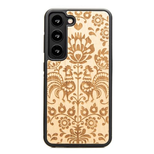 Coque en bois pour Samsung S23 motif floral chic fait main