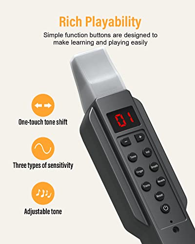 Konix Dc02 Digital Wind Instrument, Mini Electronic Wind Instrument Set With Removable Nozzle And Rechargeable Battery, Built-In 10 Musical Instrument Tones, Black #TOP2