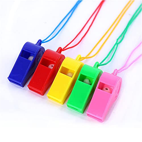 YUEMING 5Pcs Fischietti, Fischietto in Plastica con Cordino, Calcio Fischietto per Interni Sportivi all'aperto, Borse Feste, Eventi Sportivi, Allenamento di Calcio Sportivo e Altro (Colore Casuale)