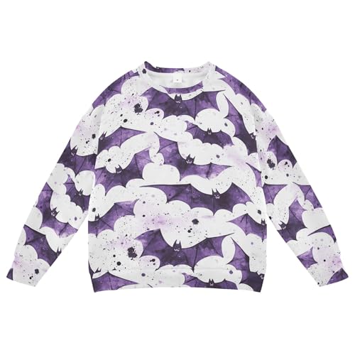 JUNZAN Halloween Purple Bats Kids Boys Sweatshirt Hoodie Fleece Hoodie for Boys Camping 4T