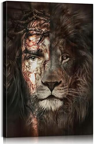 Jesus Pictures for Wall Lion of Judah Jesus Picture Christian Wall Decor Religious Wall Decor Black Jesus Wall Art Jesus and Lion Picture Jesus Lion Painting for Living Room Decor (28''Wx40''H)