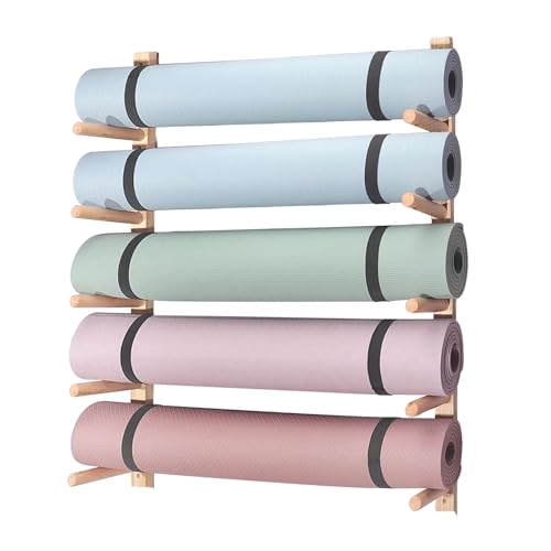 Estante de pared para esterillas de yoga y almacenamiento de equipos de fitness