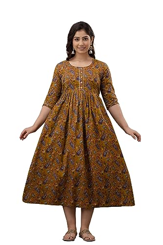 Image of THE Moon Star Women's Cotton Floral Printed Anarkali Maternity Feeding Kurti | Breastfeeding Dress for Mothers | Zipper Feeding Kurti, Nursing Kurti, Comfortable and Trendy Maternity Wear