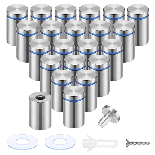 Image of Pelopy 24 Pcs Silver Sign Standoff Screws Advertising Screws Stainless Steel Wall Standoff Mounts Glass Acrylic Nail (1 x 1-5 /8 Inch)