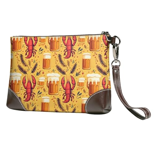 Petit sac à main pour femme avec dragonne et motif homard bière