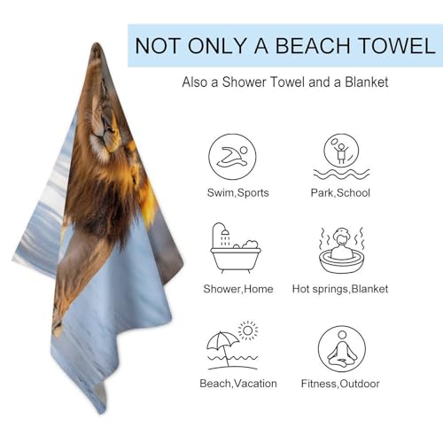 Serviette de plage séchage rapide serviette microfibre sans sable lion
