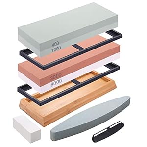 DaiWeier Slijpsteen, professionele slijpsteenset voor messen, dubbelzijdige korrel 400/1000 en 3000/8000, met…