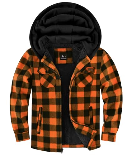 ZITY Boys Flannel Shirt Jacket Fleece Sherpa Lined Plaid Jackets Unisex Coat Full Zip Hoodie Girls Winter Outwear 6-15 Years