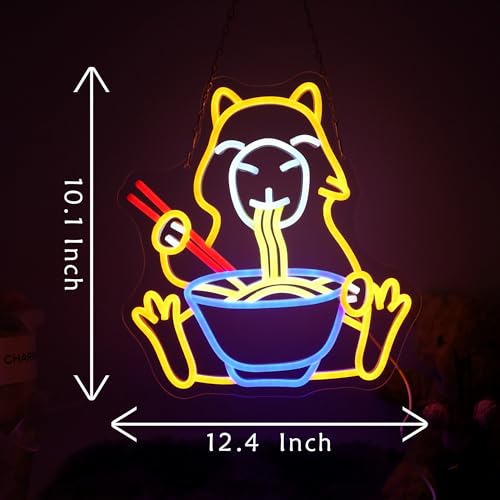 Image of Capybara Ramen Noodles Neon Sign, Cute LED Wall Light for Kitchen, Restaurant, Anime Room, USB Powered Ramen Bowl Neon Light for Food Lovers, Japanese Decor for Bar or Gaming Room