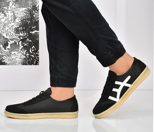Image of Leatherkraft Men Low-Top Lace-Up Sneakers Black