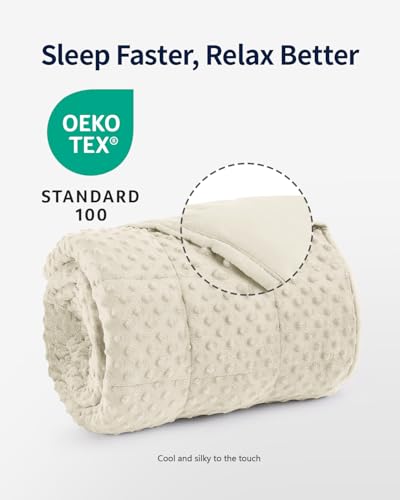Image of Mr. Sandman Weighted Blanket for Adults Queen Size 15 lbs, Soft Cooling Heavy Minky Blanket for Sleep, Washable Throw Blanket with Glass Beads, 60 x 80 Inches, Ivory