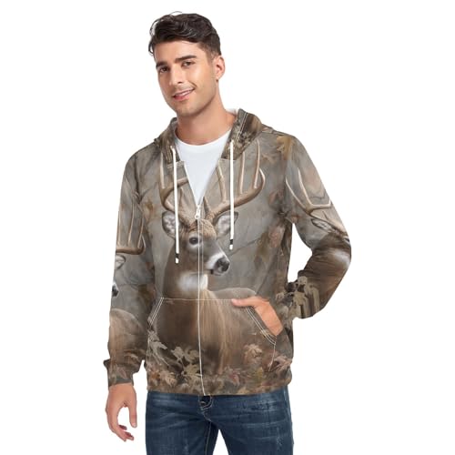Laprad Men's Full Zip Hoodie Fleece Sweatshirt Long Sleeve Camo Deer Casual Coat2