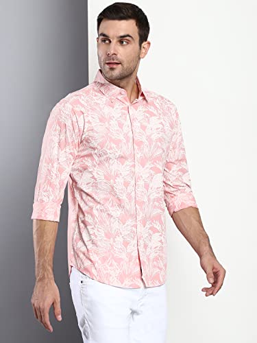 Image of Dennis Lingo Men's Floral Slim Fit Cotton Casual Shirt with Spread Collar & Full Sleeves