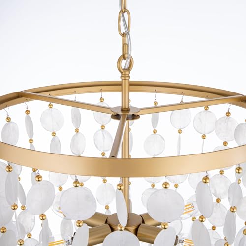 Wellmet Capiz Shell Chandelier, Coastal Pendant Light for Dining Room 6 Lights, Beach Seashell Chandelier, Gold Light Fixture for Bedroom, Bathroom, Kitchen, Foyer, Living Room, 20" Dia - Image 6