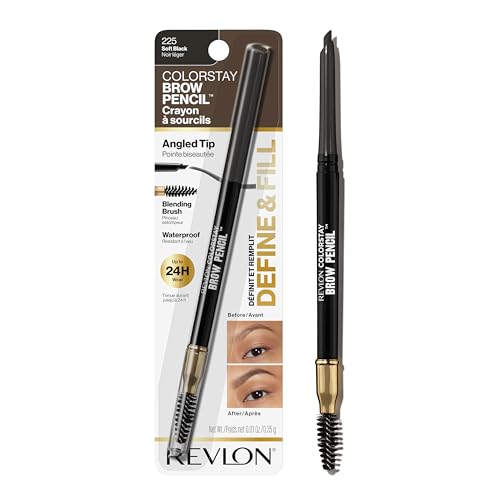 Revlon ColorStay Eyebrow Pencil with Spoolie Brush, Waterproof, Hair-Like Strokes for Natural Looking Brows, 225 Soft Black, 0.021 oz
