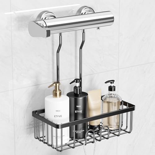Pickpiff Estante de Ducha Colgante Negro - Cesta de Acero Inoxidable Para Champú - Soporte Sin Agujeros
