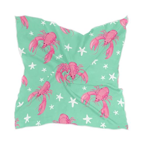 Pink Lobsters Starfish Silk Like Head Scarf for Women,Soft Fashion Neck Scarf Square Satin Head Scarf 23.6 Inches