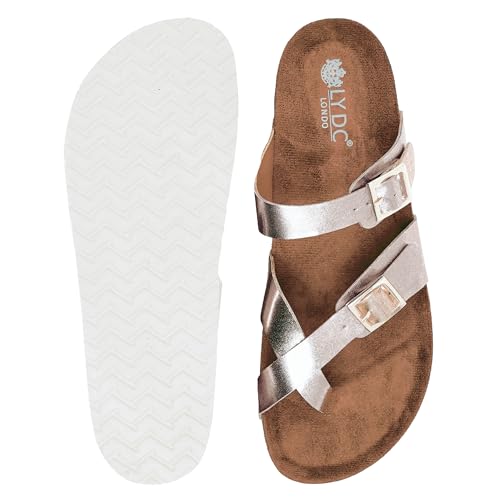 Image of LYDC LONDON Women's Sandals. Lightweight stylish and comfortable flat sandals for office wear and gatherings. Orthopaedic and flat foot friendly. Doctor trusted timeless fashion sandals for women with modern appeal