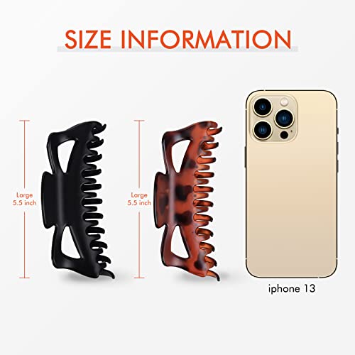 Claw Clips For Thick Hair,Ceelgon Hair Clips For Women Large Matte Claw Clip 5.5 Inches Pack Of 2 (Black,Leopard Print) #TOP1