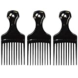 Comfort Axis Plastic Mini Comb and Lift Hair Pick, 3 Pack, Black