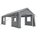 13'x20'Heavy Duty Carport Canopy Portable Garage 4 Roll-up Doors & 4 Windows All-Season Tarp for Car Truck Boat Storage, Gray