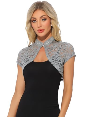 Image of Allegra K Women's Lace Cardigan Stand Collar Short Elegant Shrug Open Front Cropped Bolero Cardigan