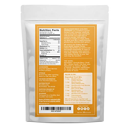 Healthworks Golden Berries (16 Ounces / 1 Pound) | Raw | Certified Organic & Sun-Dried | Gooseberries | Keto, Vegan & Non-GMO | Salads & Smoothies | Antioxidant Superfood - Thumbnail 2