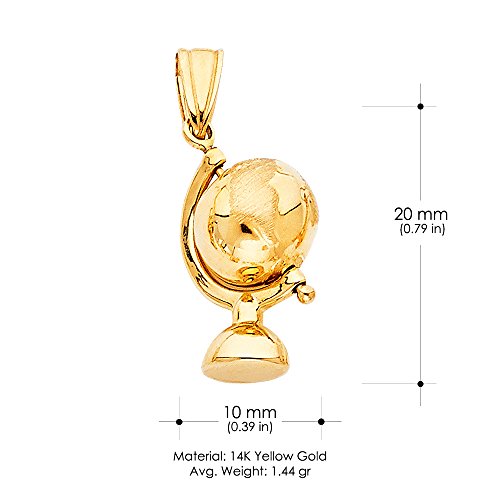 14K Yellow Gold Earth Globe Traveler's Charm Pendant with 1.4mm Flat Open Wheat Chain Necklace3