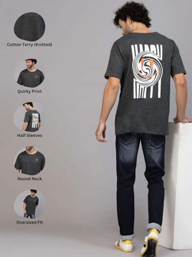 Image of Rigo Back Printed Half Sleeves Round Neck Oversized T-Shirt for Men | Drop Shoulder T-Shirt for Men | Loose Baggy Fit T-Shirt for Men