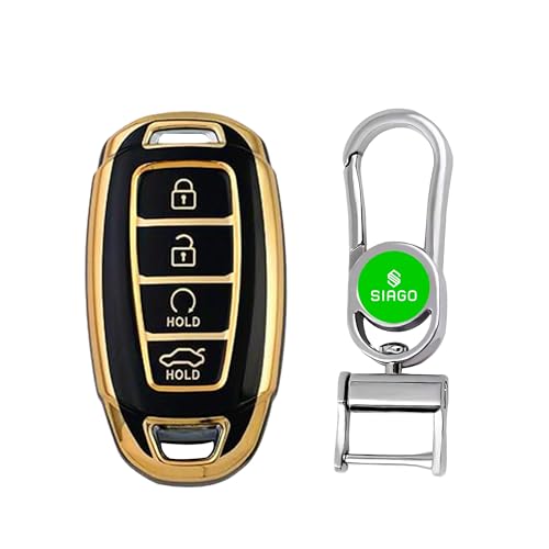 Image of SIAGO SIA357 TPU Key Cover and Metal Keychain Compatible for Hyundai Verna 2023 Car 4 Button Smart Key (Black Pack of 1)