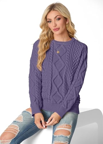 Image of GRECERELLE Women's 2026 Fall & Winter Fashion Sweater Crewneck Long Sleeve Cable Knit Chunky Vintage Casual Pullover Tops