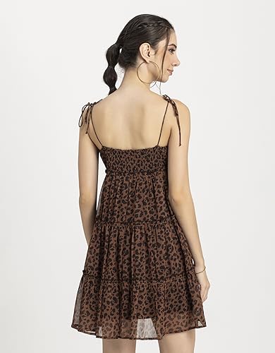 Image of Moomaya Women Printed Mini Dress, Strappy Shoulders Tiered Short Summer Dress