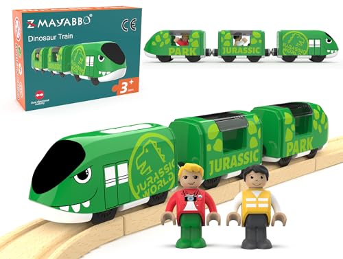 Toy Train Set for Wooden Tracks, Battery Operated Train for Toddlers, Motorized Train with Dinosaur Train for Kids, Electric Train Toy Compatible with Thomas & Friends, Brio