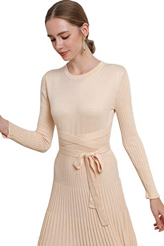 Image of Women's Long Sleeve Sweater Dress Ankle Length Fall Dress Vneck Knit Winter Dress