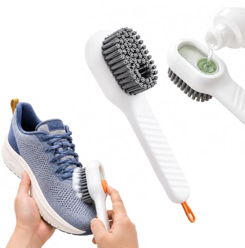 Image of Multifunctional Liquid Shoe Brush with Soap Dispenser - Pack of 2 | Press Type Cleaning Box Long Handle Washer for Sneakers, Sports Shoes, Canvas, Leather & Household