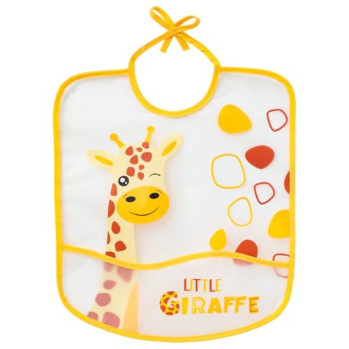 Babycalin - Bavoir bébé plastique 6 mois Girafe - Bavoir à poche 28x32 cm