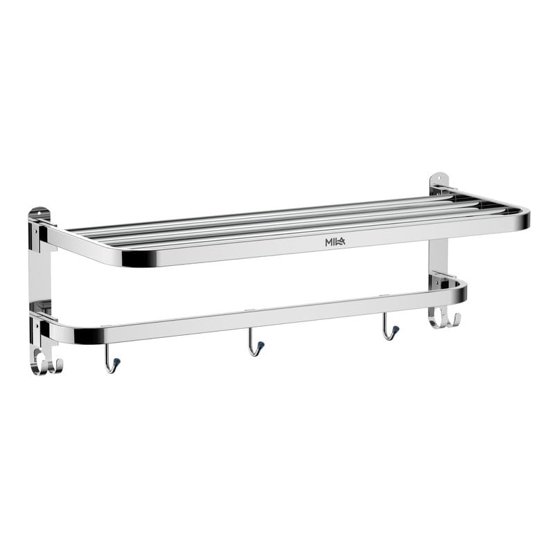 Image of Mila 24-Inch Folding Bathroom Rack | 304 Grade Stainless Steel | Chrome Finish | Wall Mount | Space-Saving Fold | Towel & Clothes Holder | Modern Design | 1.5 Yr Warranty.