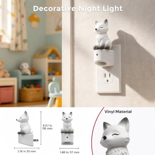 Image of L LOHAS LED Night Light for Kids,Kids Night Light,Dusk to Dawn Sensor | 3D Cute White Fox Night Lights,RGB+Soft White 3000K,Birthday Gift Nightlight for Kids, Room Decor 2 Pack