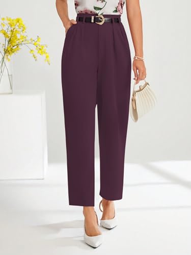 Image of Shasmi Women's High Waist Pleated Straight Leg Trousers - Elegant Solid Color Work Pants with Pockets, Casual Office Wear Polyester Blend Wide Leg Suit Pants (Trouser 235)