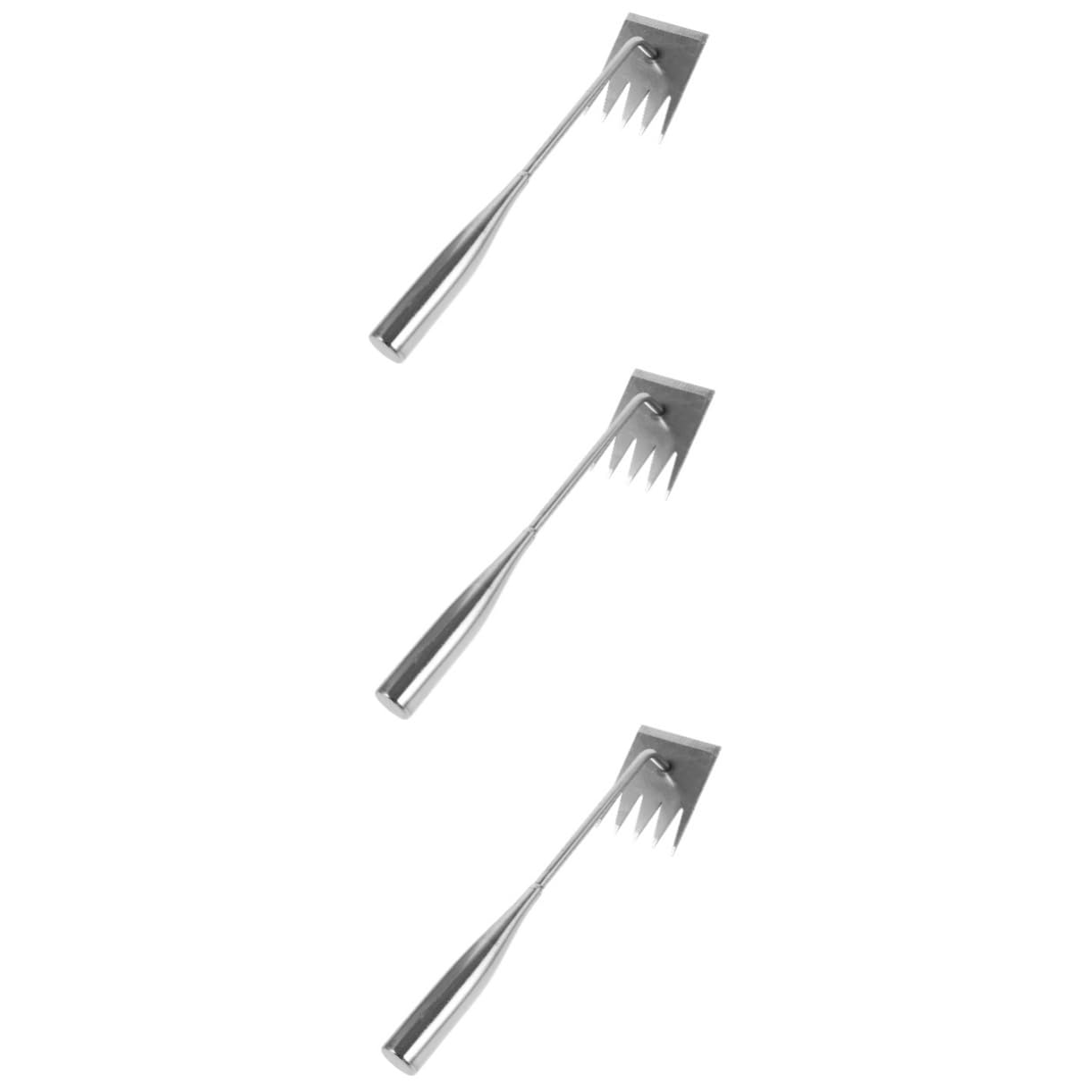 3St Artefakt zum Unkrautziehen manuelle Unkrautentferner kleiner Rechen für die Gartenarbeit Garten Unkrautzieher Unkrautvernichtungswerkzeug Jäter Unkrautbekämpfungsset Silver Yardwe