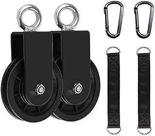 LFJ Gym Pulley System with Hanging Strap Carabiner, Fitness Swivel Pulley Wheel for DIY Home LAT Pulldown and Lift Cable Machine, 2Pcs
