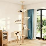 Cypherx Floor to Ceiling Cat Tree, Tall Wood Pet Tower with Scratching Post