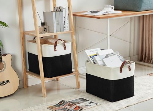 Image of DECOMOMO Storage Baskets | Large Storage Bins Fabric Baskets for Organizing Laundry Nursery Toys Cloth Linen Closet Organizers with Handles (Black & White, XXL - 3 Pack)